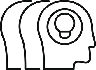 Black line icon depicting human head profile with a light bulb, symbolizing idea generation