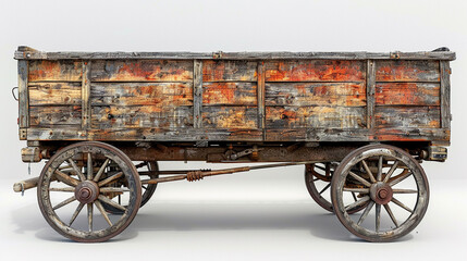 Weathered Wooden Wagon With Rusted Paint