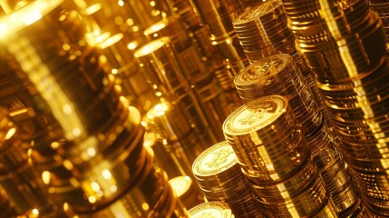 Gold dollar tower on a sumptuous background, detailed and opulent, highlighting affluence and luxury, gleaming brightly