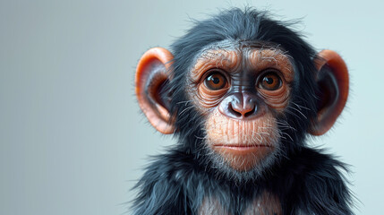 Close-Up of Monkeys Face on Gray Background