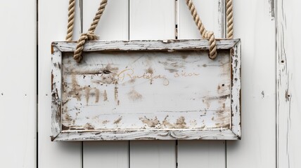 Sign Hanging From Rope on White Wall