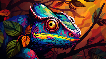 Obraz premium Vivid illustration of a chameleon blending into its surroundings