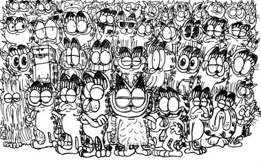 Hand drawing of multi caricatures cats in one frame #1.