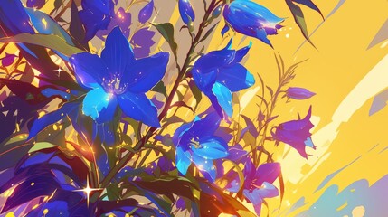 A vibrant cartoon rendition of a bellflower illustration