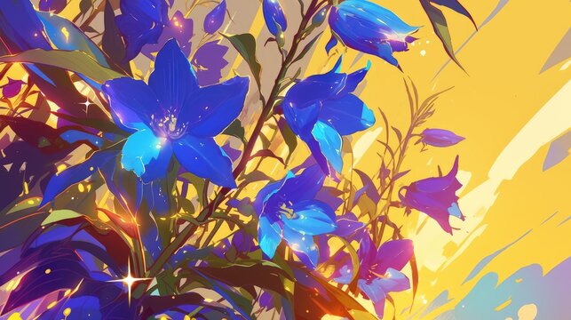 A vibrant cartoon rendition of a bellflower illustration