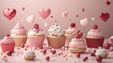 Beautifully Crafted Homemade Cupcakes and Cakes Adorned with Hearts Sprinkles and Other Decorative Elements Capturing the Spirit of Mother s Day and Love