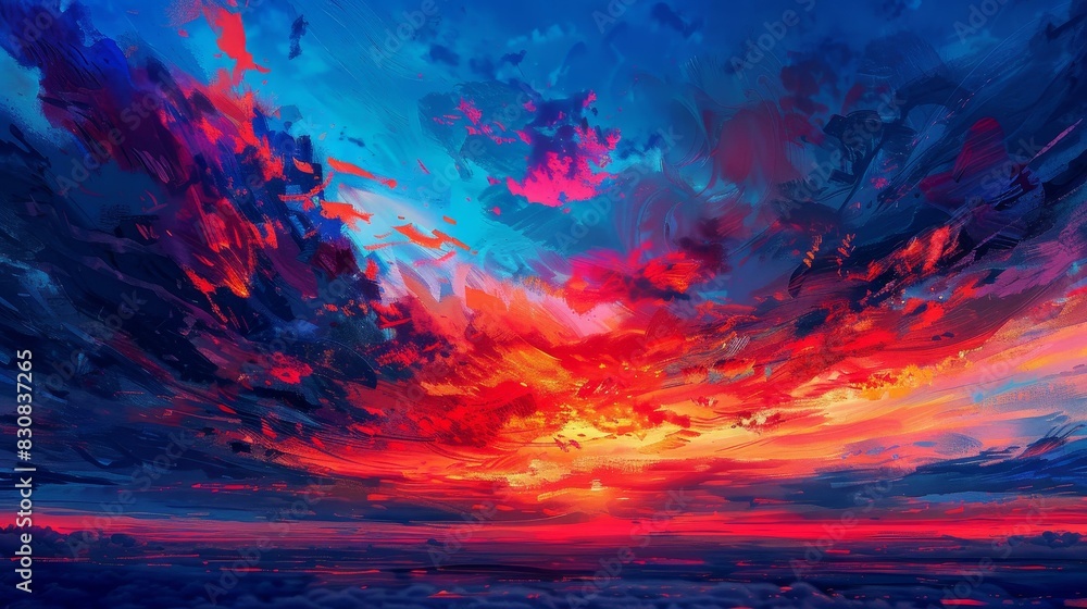 Poster Breathtaking sunset floods the sky with vivid, dramatic hues.