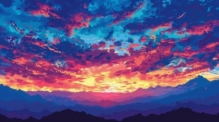 Breathtaking sunset floods the sky with vivid, dramatic hues.