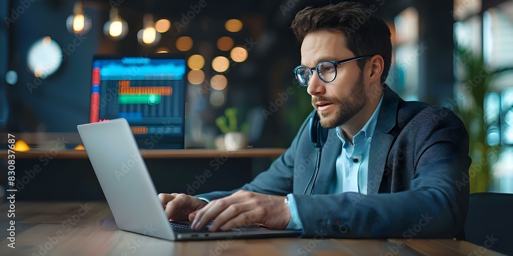 Aufkleber a businessman using a laptop connected to a command prompt for digital transformation and seo ideas.