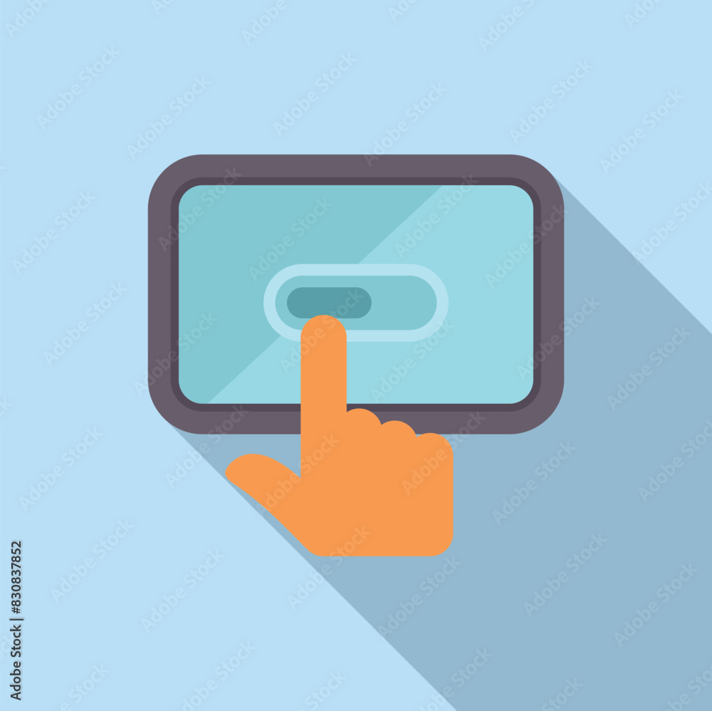 Poster graphic representation of a finger tapping a button on a digital tablet's touchscreen