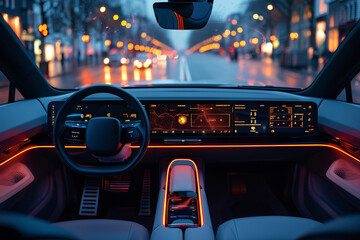 Interior of a car with a dash light