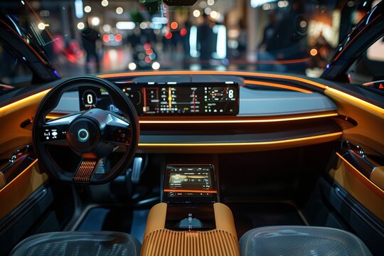Dashboard lights illuminating interior of car