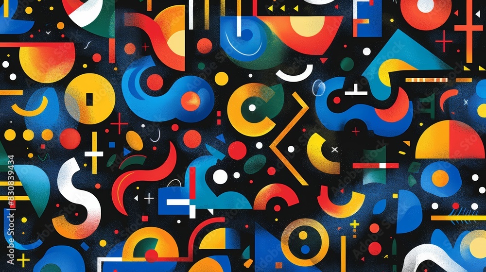 Poster a pattern of colorful abstract shapes inspired by modern art movements.
