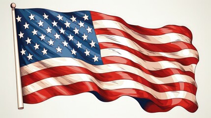 Obraz premium A waving American flag with red and white stripes and blue stars.