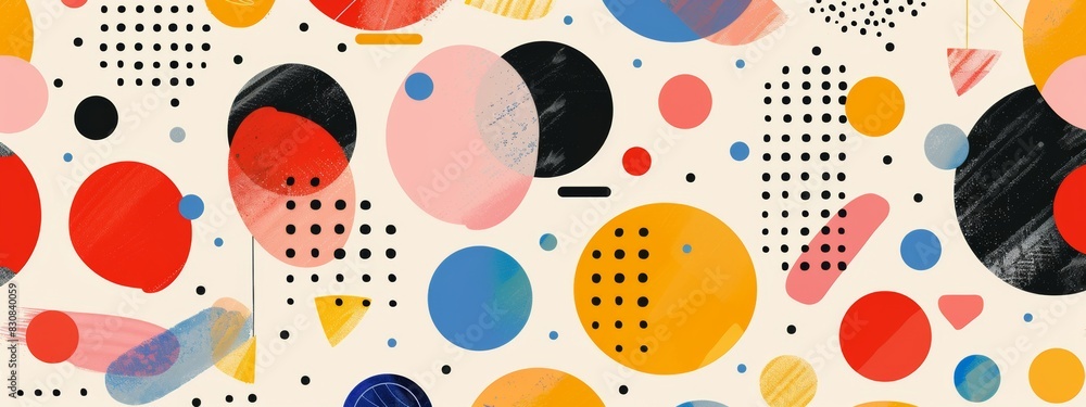 Poster a pattern of colorful abstract shapes inspired by modern art movements.