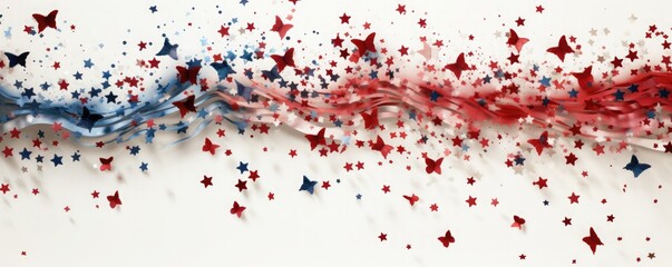 Obraz premium Red, white, and blue confetti stars on a white background.