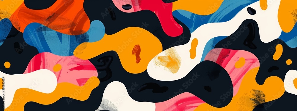 Poster a pattern of colorful abstract shapes inspired by modern art movements.