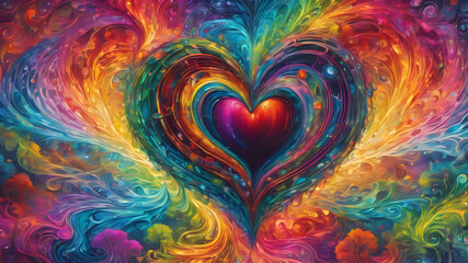 Vibrant Psychedelic Heart: A Neon Rainbow Love Design