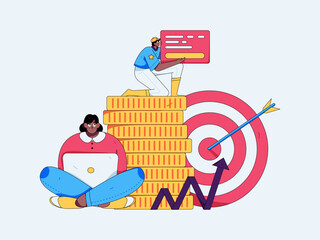 Marketing planning business characters flat vector concept operation hand drawn illustration
