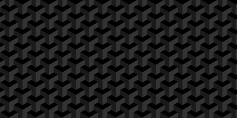 Fototapeta premium Minimal cubes geometric tile and mosaic wall grid backdrop hexagon technology wallpaper background. black and gray block cube structure backdrop grid triangle texture vintage design.