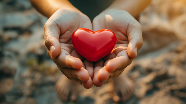 Spender aus einer Minderheitsgruppe sein Welttag am 01. August Herzen in einer Hand aus beiden H&auml;nden ge&ouml;ffnet Liebe schenken Generative AI