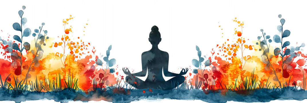 Watercolor Painting of Woman Practicing Yoga