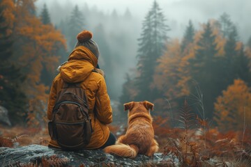 Person sitting on rock with dog