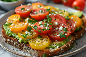 Avocado Toast with Tomatoes and Feta Chees