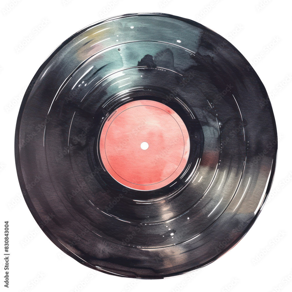 Poster PNG  Vinyl record watercolor heart gramophone technology.