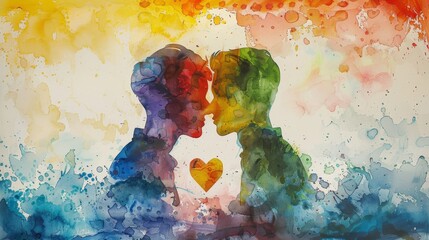 Vibrant Pop Art Watercolor Illustration for Pride Month Celebration, Depicting Love Conquers All