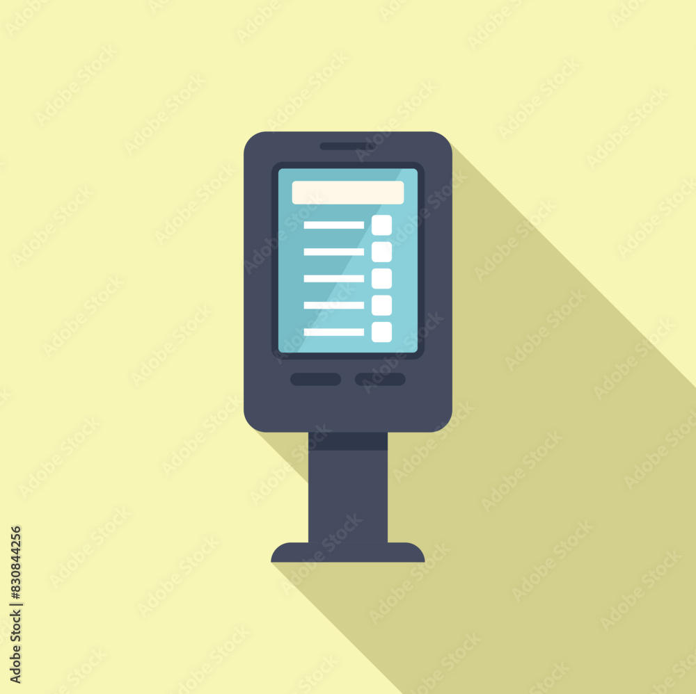 Poster flat vector illustration of an interactive digital kiosk with a shadow