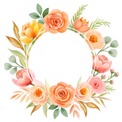 Watercolor mockup floral shop logo, pink and orange colors, white background