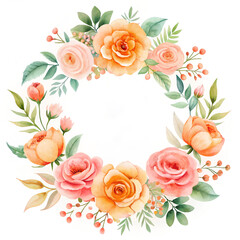 Watercolor mockup floral shop logo, pink and orange colors. White background