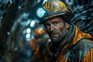 Fototapeta premium Man in hard hat and yellow jacket