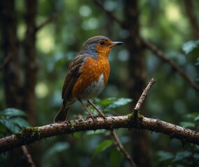 Fototapeta premium Sparrow, Eagle, Hawk, Owl, Pigeon, Crow, Robin, Parrot, Penguin, Flamingo, Swan, Hummingbird, Peacock, Woodpecker, Seagull, Toucan, Canary, Finch, Peli sitting on a branch in the natural green forest