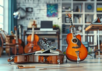 Returning to music school idea. Music education and lessons concept.
