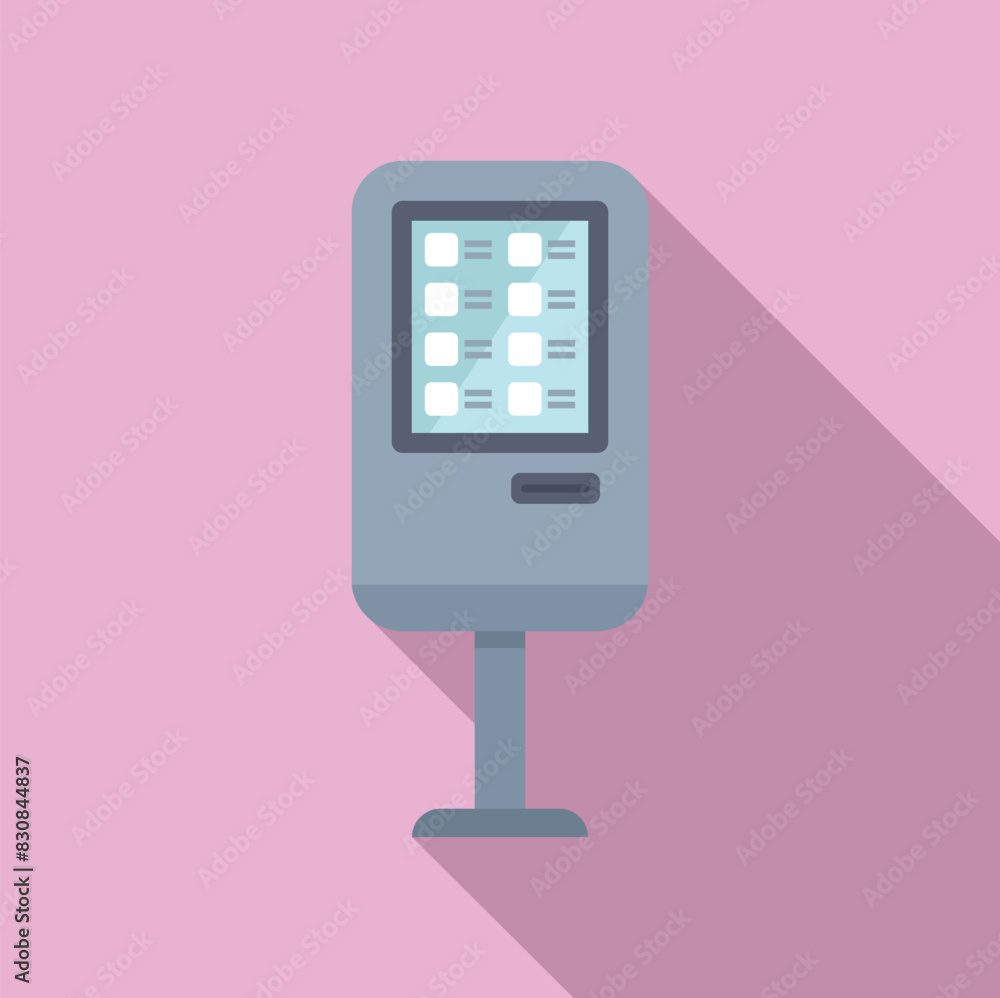 Poster flat design vector illustration of a digital informational display stand with a touchscreen interfac