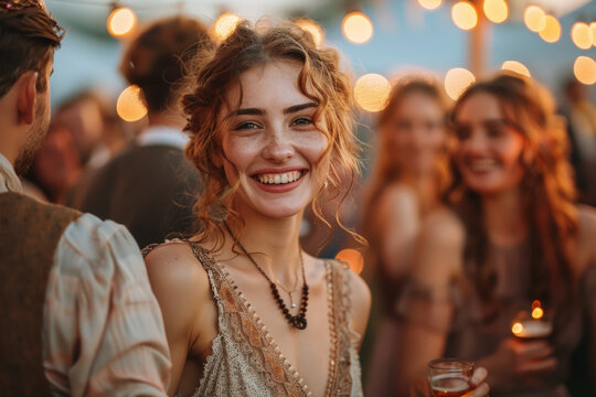 Group of people standing together at vintage 1920s themed party