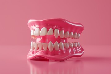 Obraz premium Closeup photo of dentures on colorful background.