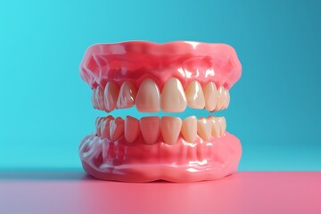 Obraz premium Closeup photo of dentures on colorful background.