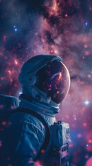 Astronaut in helmet on background of stars and galaxies in outer space