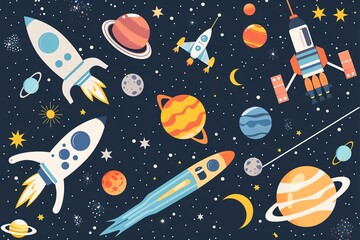 Space exploration flat design top view astronomy theme water color Complementary Color Scheme