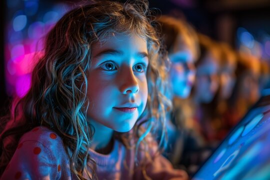 Young girl engaged in online learning