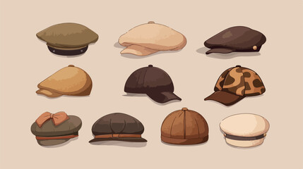 Cartoon brown cap. Retro style British culture. Graph - Powered by Adobe