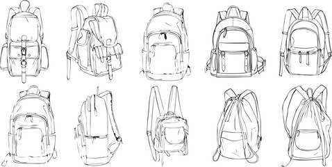 illustration backpack bags sketches isolated on white background