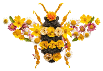 PNG Flat flower bee icon shape nature petal plant.