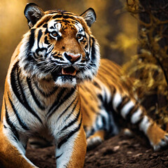 Obraz premium Tiger is hunting in the forest