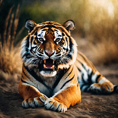 Fototapeta premium Tiger is hunting in the forest