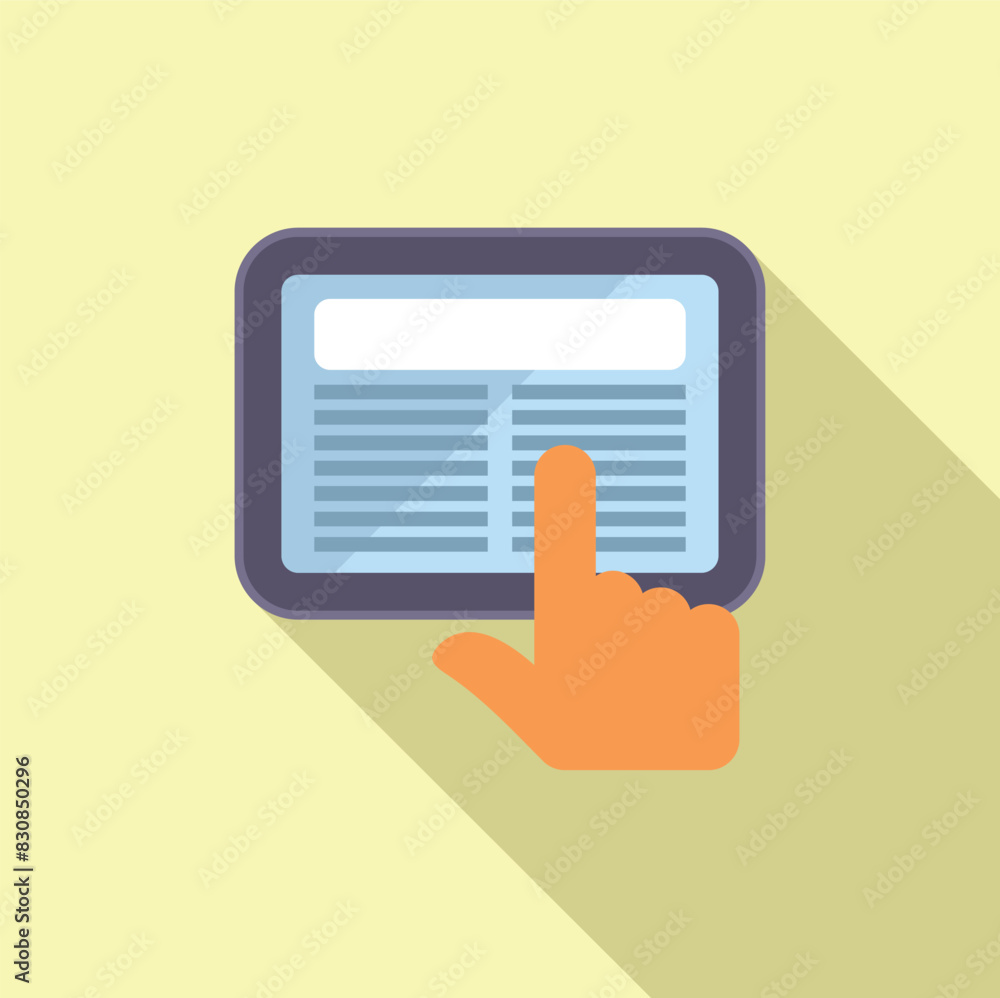 Aufkleber vector illustration of a hand touching a tablet screen icon with a drop shadow on a light background