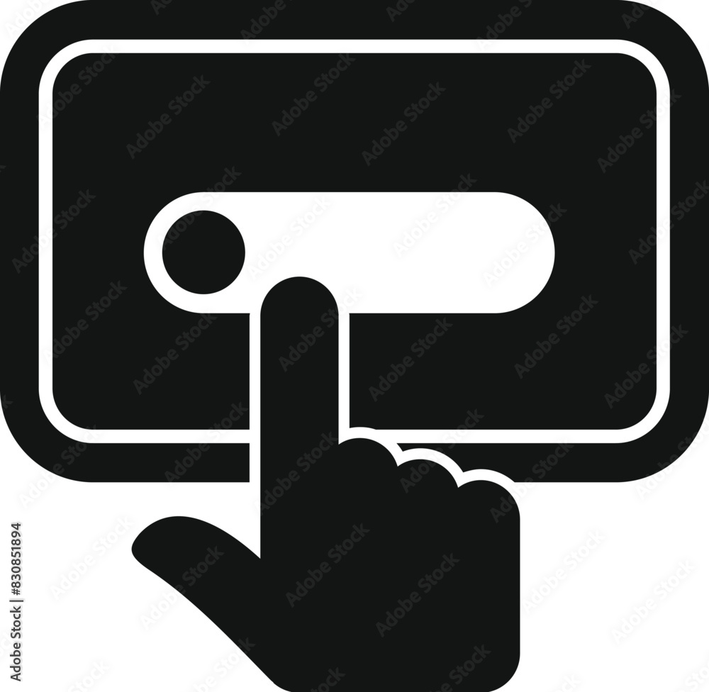 Poster graphic representation of a finger tapping a button on a digital touchscreen interface